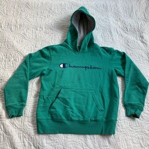 Champion Teal Green Soft Classic Hoodie Sweatshirt Kangaroo Pocket‎ Kids Med GUC